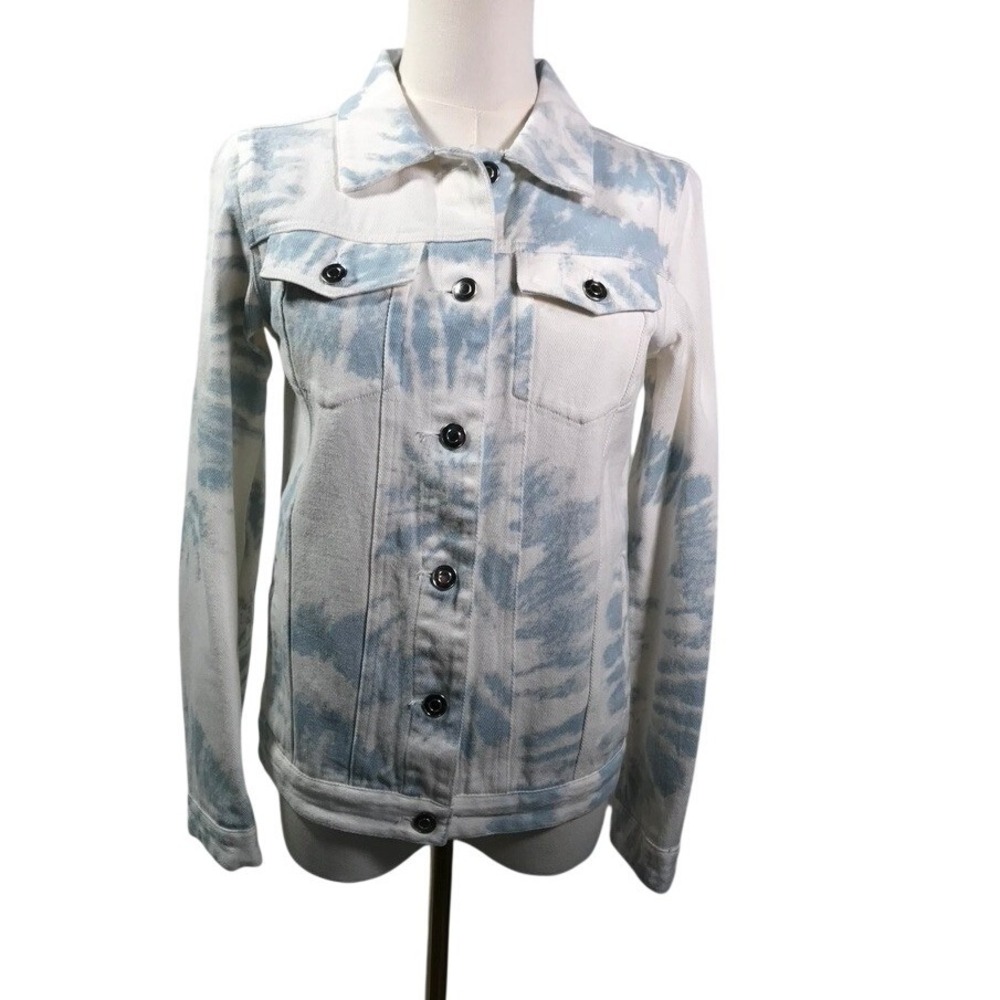 Altar'd State Blue Ivory Tie Dye‎ Denim Jacket J1283DNAS Small Cloud Wash Boho